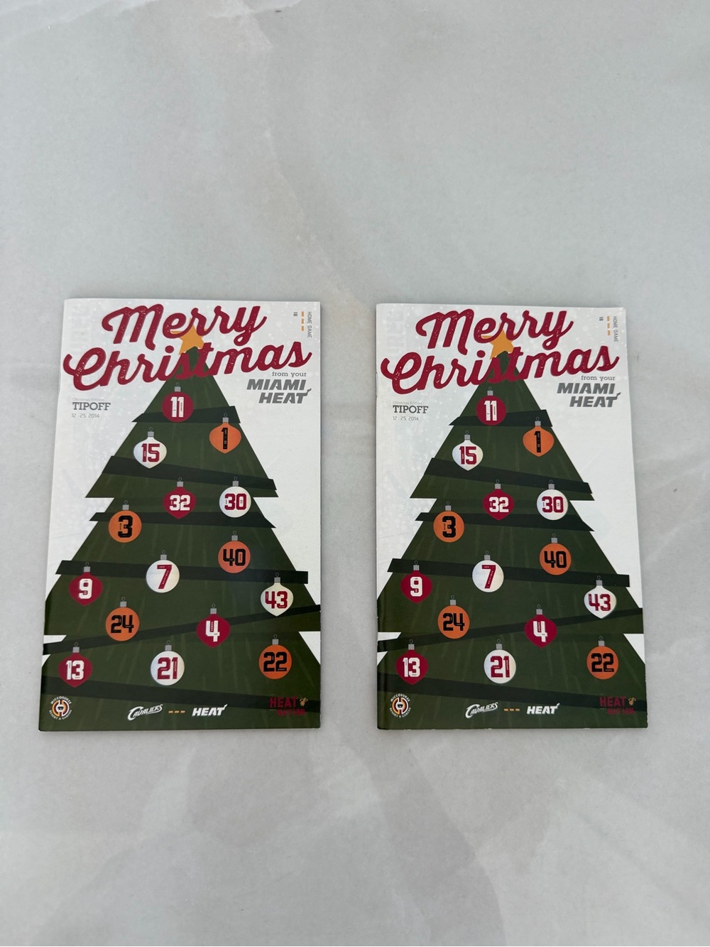 2 Miami Heat Christmas Official Game Programs 12.25.2014